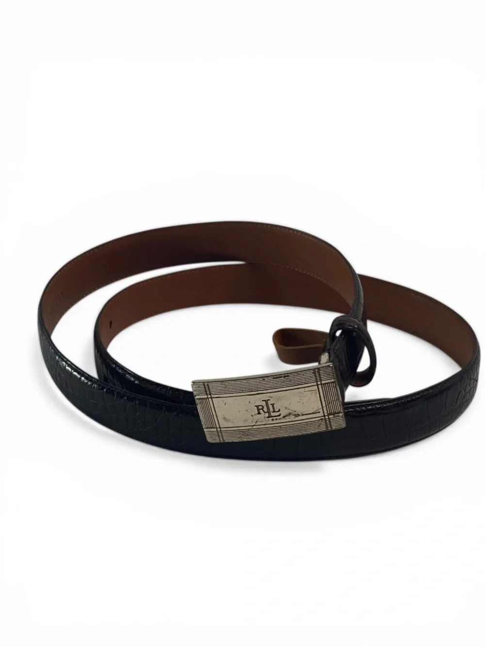 Lauren Ralph Lauren LRL Italian Leather Croc Embossed Belt in Brown Size L